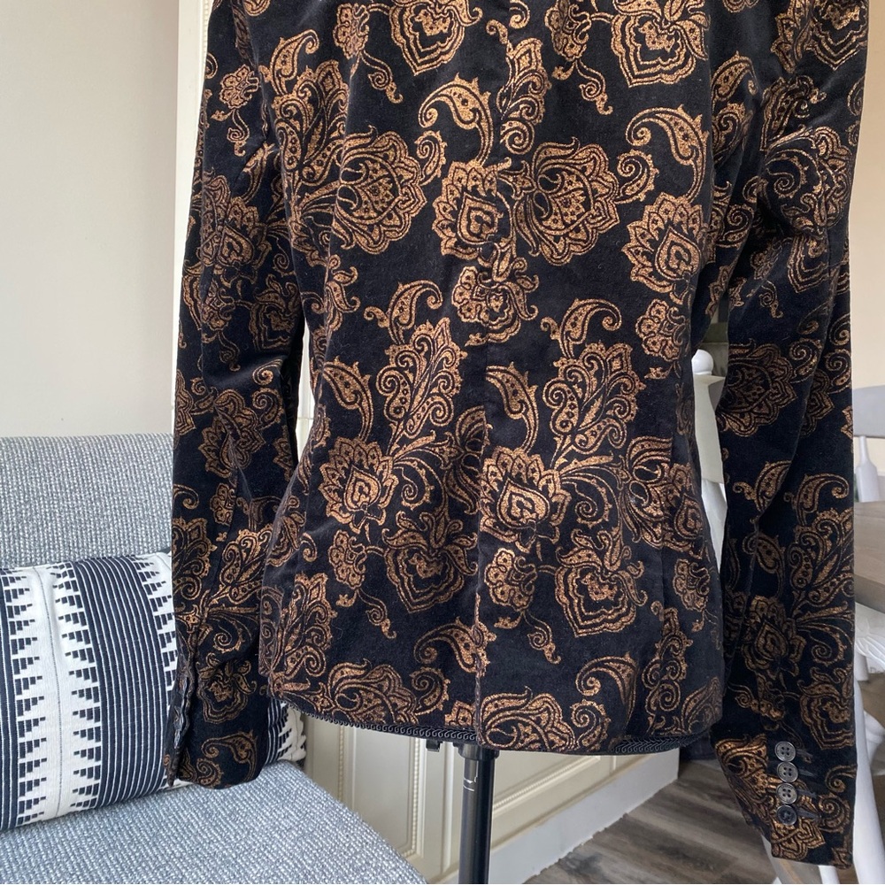 LAUREN Ralph Lauren Black Velvet Gold Brocade Blazer - Picture 10 of 15